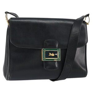Authentic CELINE Horse Carriage Shoulder Bag Leather Black Gold